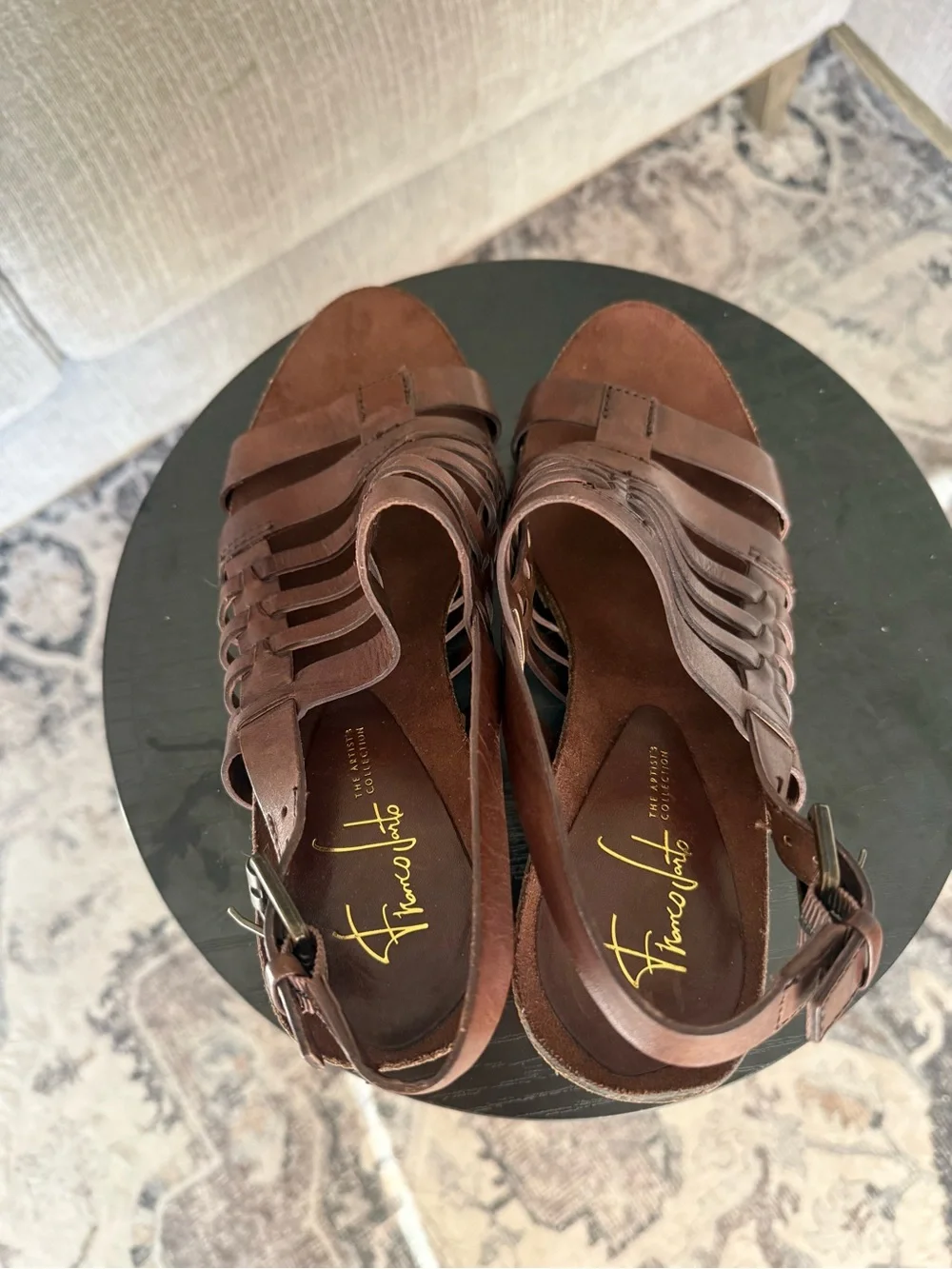 Franco Sarto Artists Collection Dark Brown Leather Strappy Sandals SZ 8.5